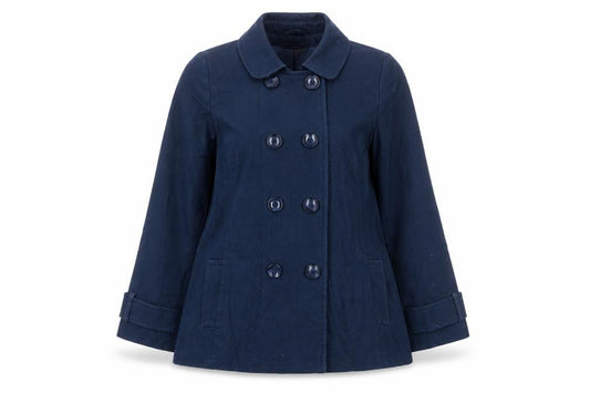 Front view of Limited Collection women’s blue jacket, size UK 16, button