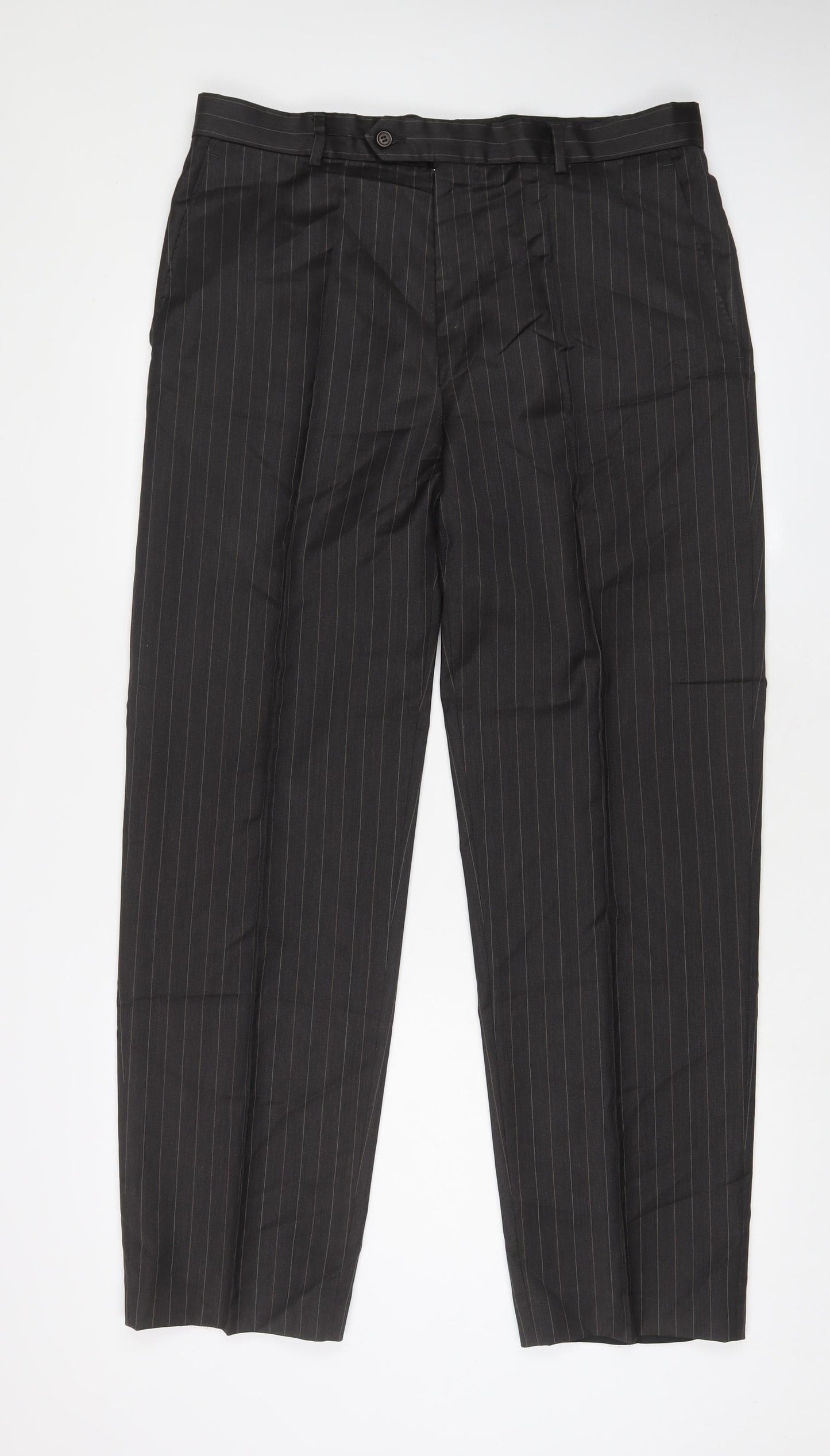 Daniel Hechter Mens Grey Striped Wool Trousers Size 36 in L31 in Regular Button