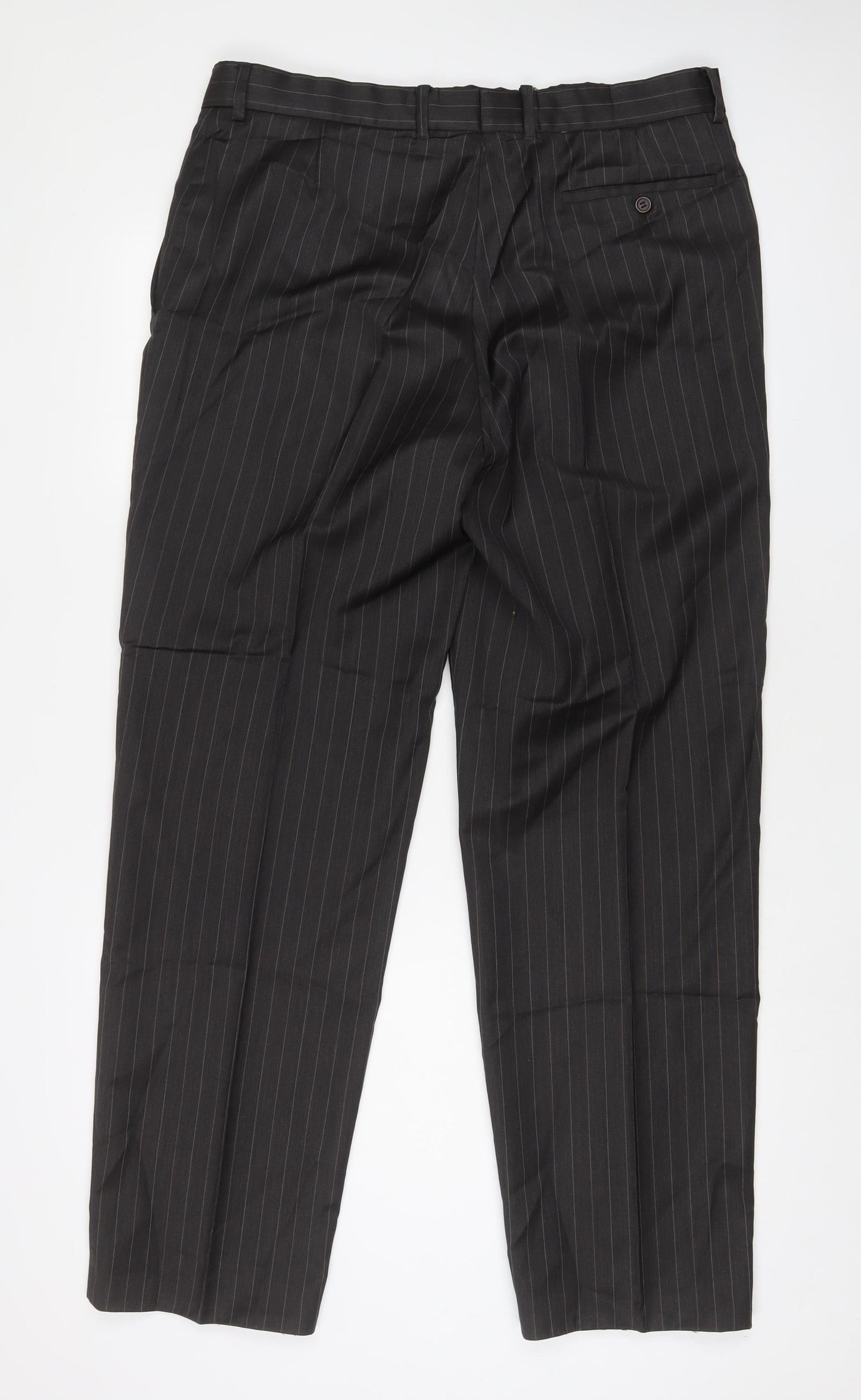 Daniel Hechter Mens Grey Striped Wool Trousers Size 36 in L31 in Regular Button