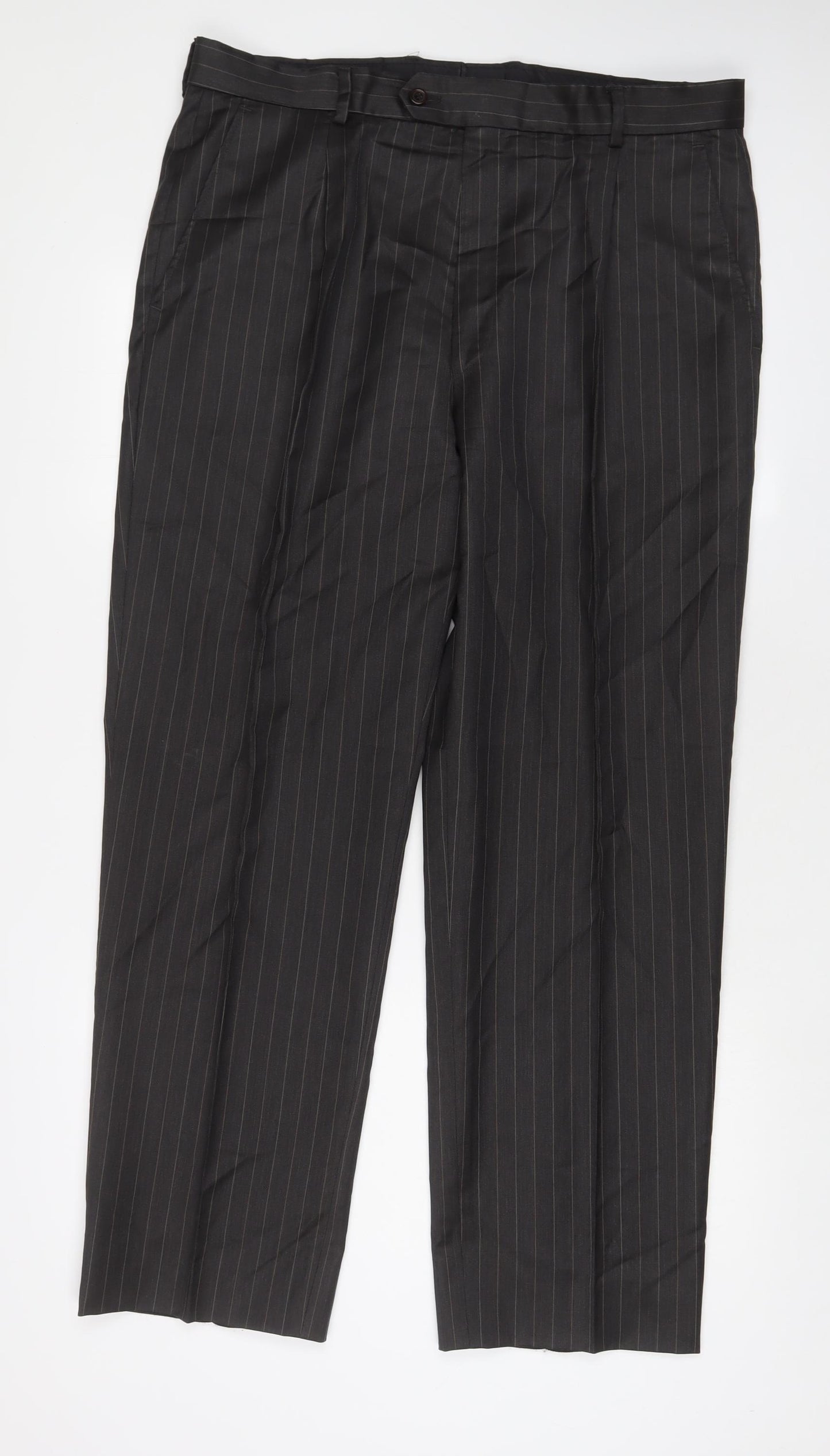 Daniel Hechter Womens Grey Striped Wool Trousers Size 36 L31 in Regular Button