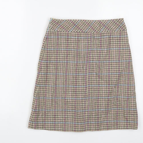 Joules Womens Multicoloured Plaid Wool A-Line Skirt Size 8 Zip