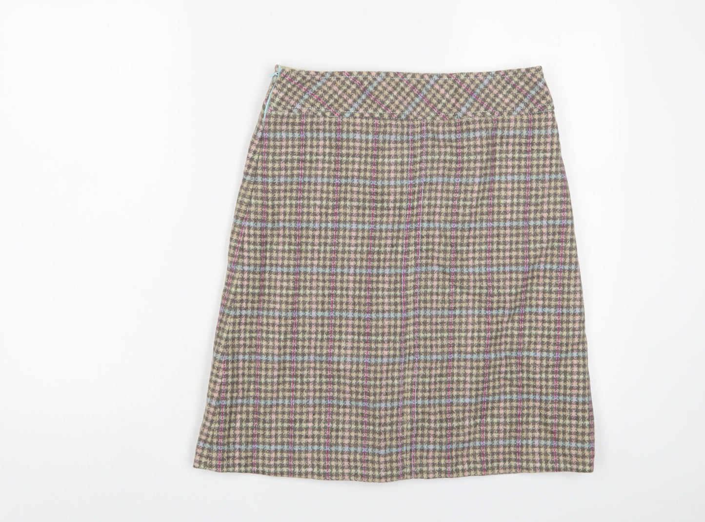 Joules Womens Multicoloured Plaid Wool A-Line Skirt Size 8 Zip