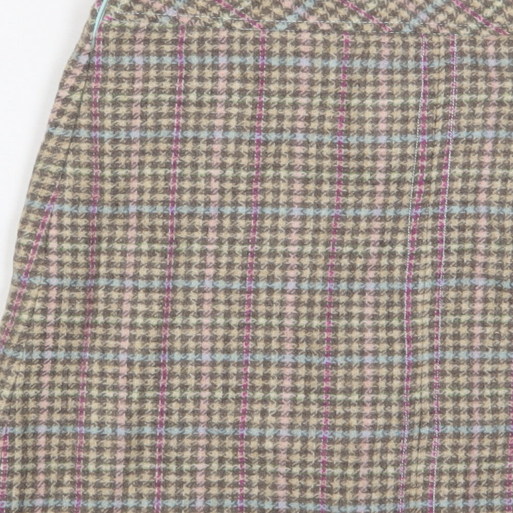 Joules Womens Multicoloured Plaid Wool A-Line Skirt Size 8 Zip