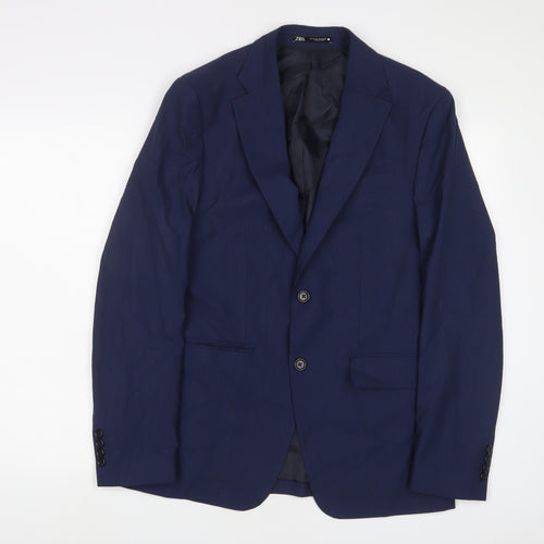 Zara Mens Blue Wool Jacket Suit Jacket Size 38 Regular