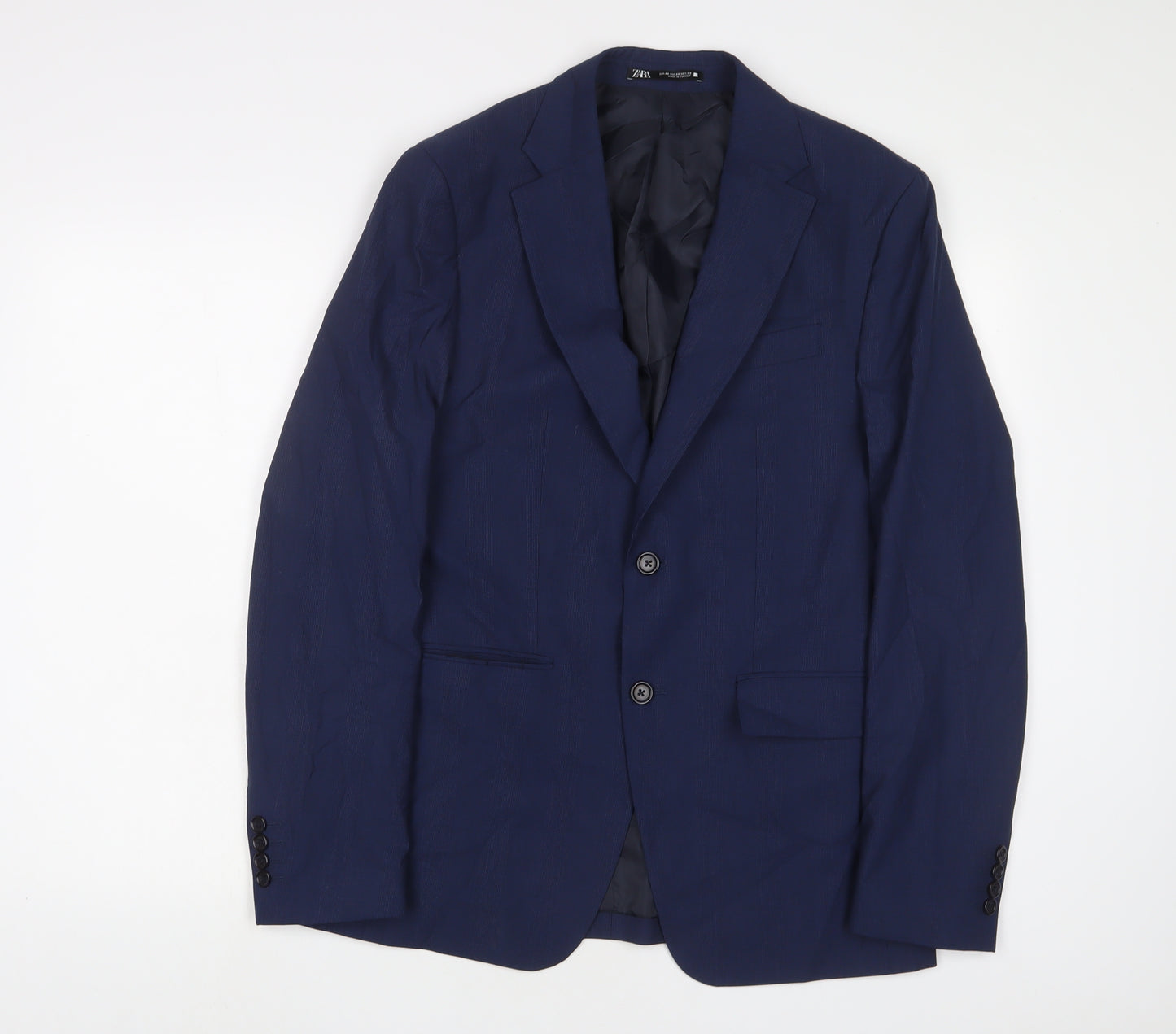 Zara Mens Blue Wool Jacket Suit Jacket Size 38 Regular