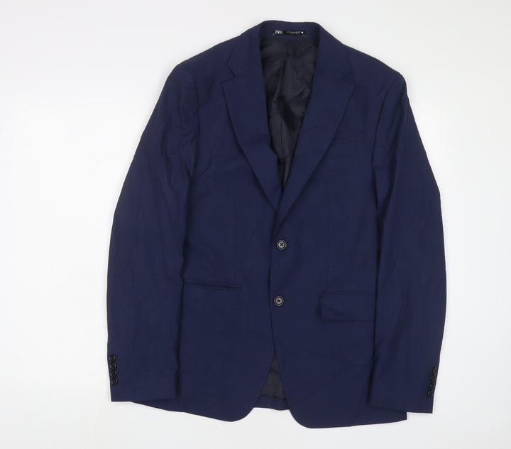 Zara Mens Blue Wool Jacket Suit Jacket Size 38 Regular