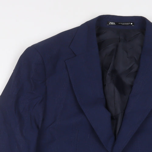 Zara Mens Blue Wool Jacket Suit Jacket Size 38 Regular