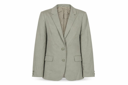Front view of St Michael women’s green jacket blazer, size UK 14, button