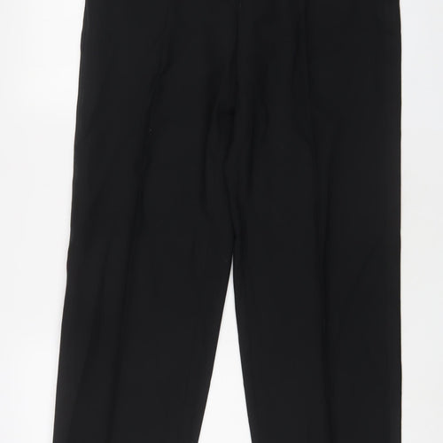 Marks and Spencer Mens Black Wool Trousers Size 34 in L31 in Regular Hook & Eye