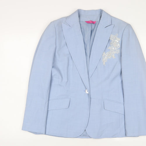 For Women Womens Blue Jacket Blazer Size 16 Button - Embroidered, Sequins