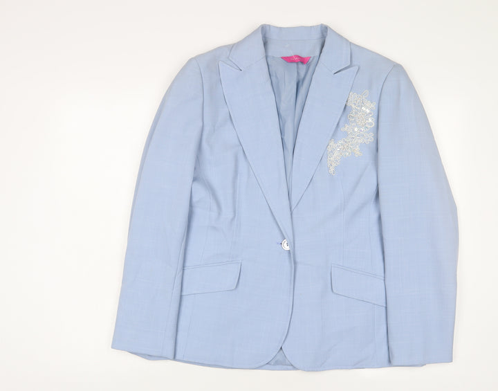 For Women Womens Blue Jacket Blazer Size 16 Button - Embroidered, Sequins