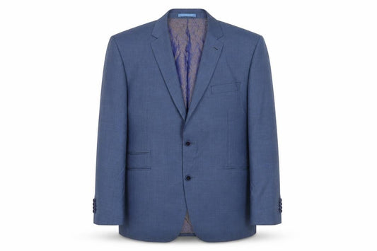Front view of Greenwoods men’s blue polyester jacket suit jacket, size 46, regular