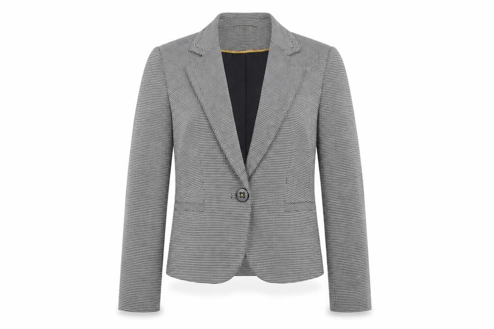Front view of Marks & Spencer women’s white herringbone jacket blazer, size UK 12, button