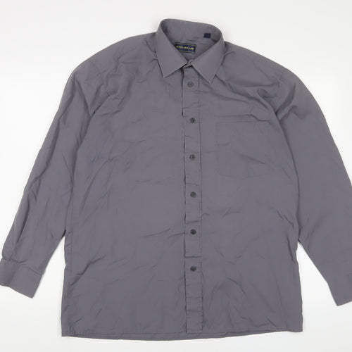 Peter England Mens Grey Cotton Button-Up Size 16 Collared Button