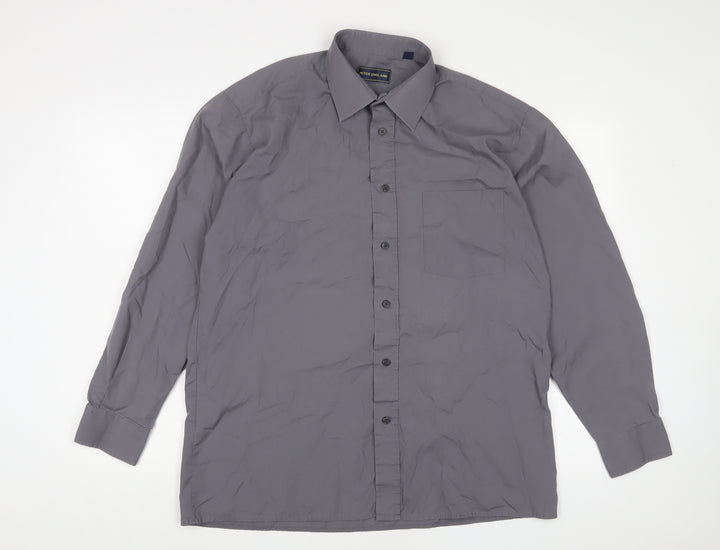 Peter England Mens Grey Cotton Button-Up Size 16 Collared Button