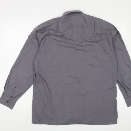 Peter England Mens Grey Cotton Button-Up Size 16 Collared Button