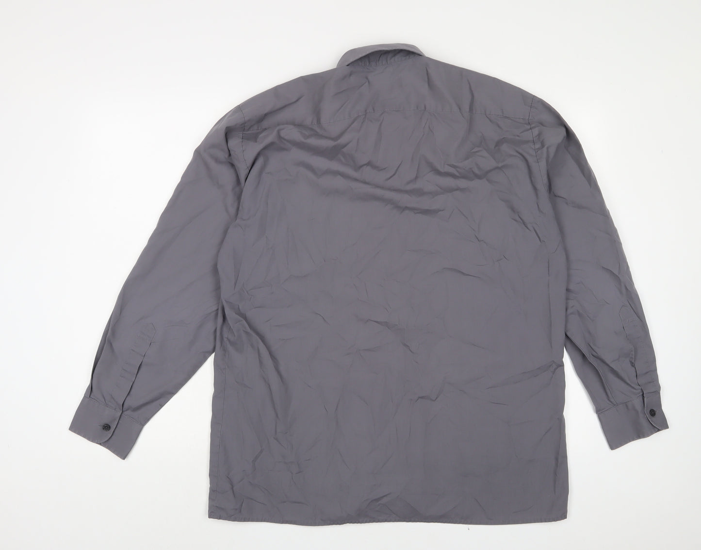 Peter England Mens Grey Cotton Button-Up Size 16 Collared Button