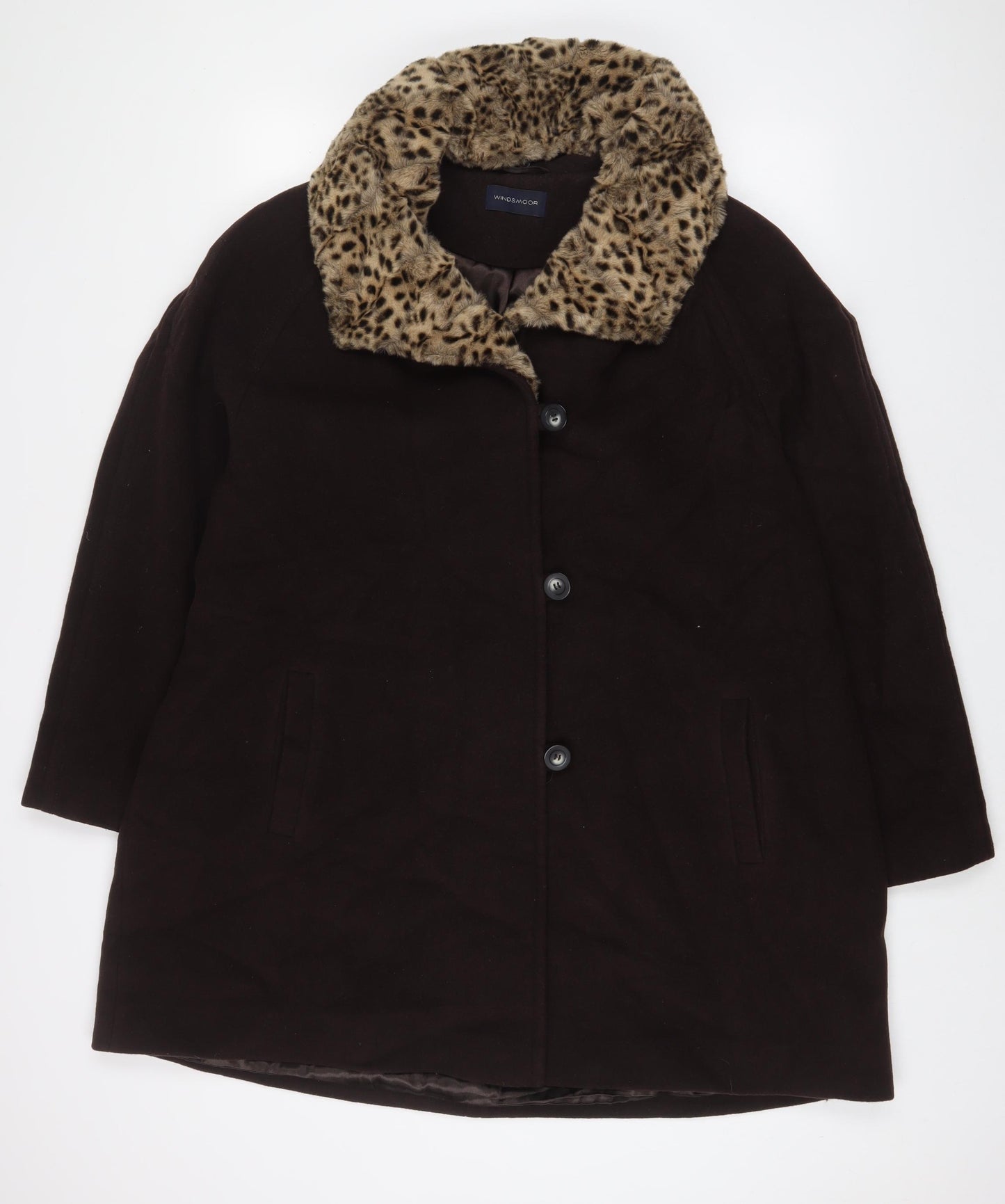 Windsmoor Womens Brown Overcoat Coat Size 16 Button - Fur trim