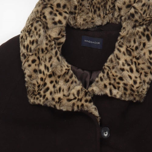 Windsmoor Womens Brown Overcoat Coat Size 16 Button - Fur trim