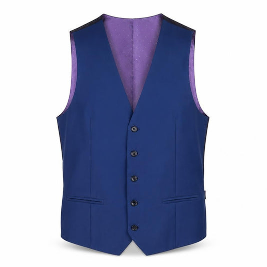 Front view of Marc Darcy men’s blue polyester jacket suit waistcoat, size 40, regular