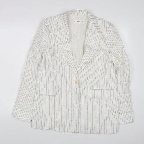 Mango Womens White Striped Jacket Blazer Size M Button