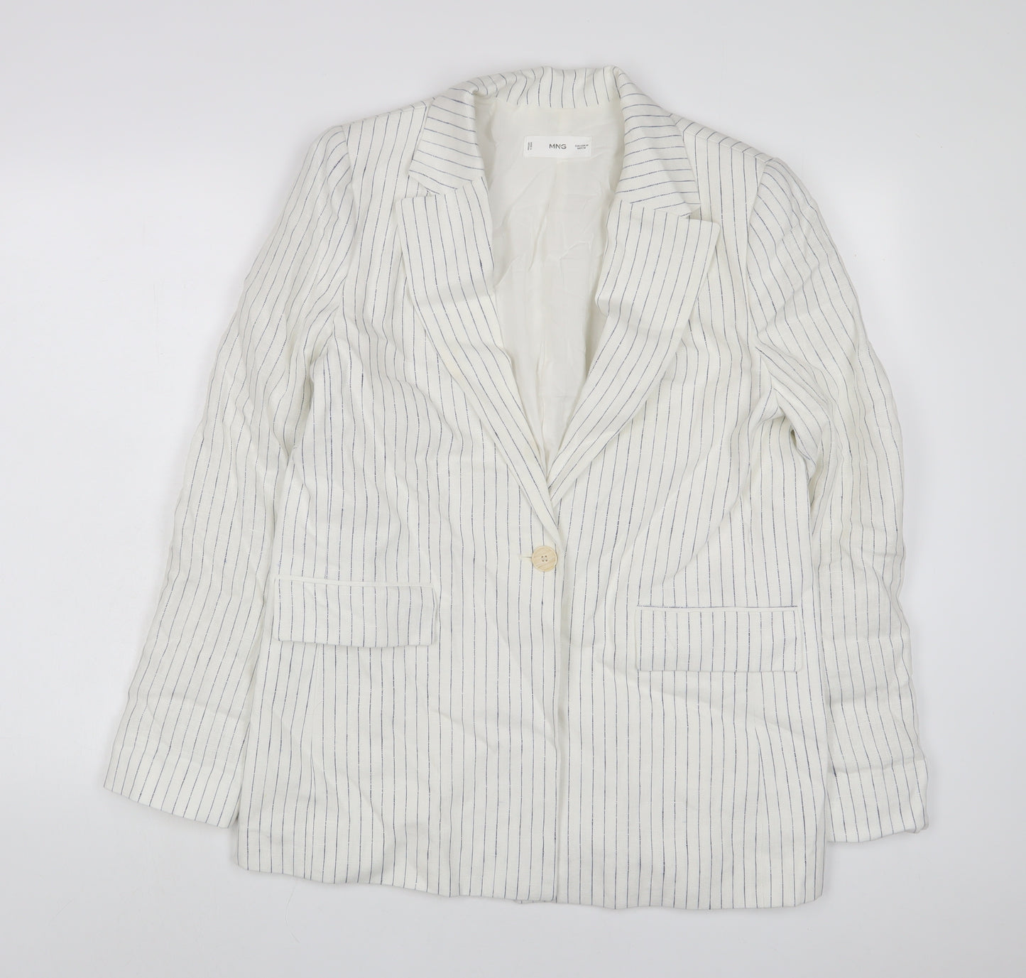 Mango Womens White Striped Jacket Blazer Size M Button