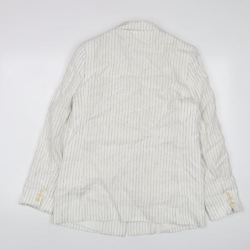 Mango Womens White Striped Jacket Blazer Size M Button