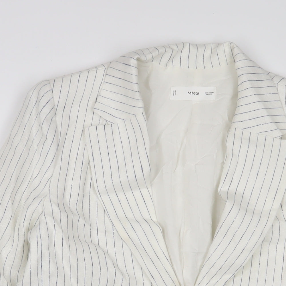 Mango Womens White Striped Jacket Blazer Size M Button