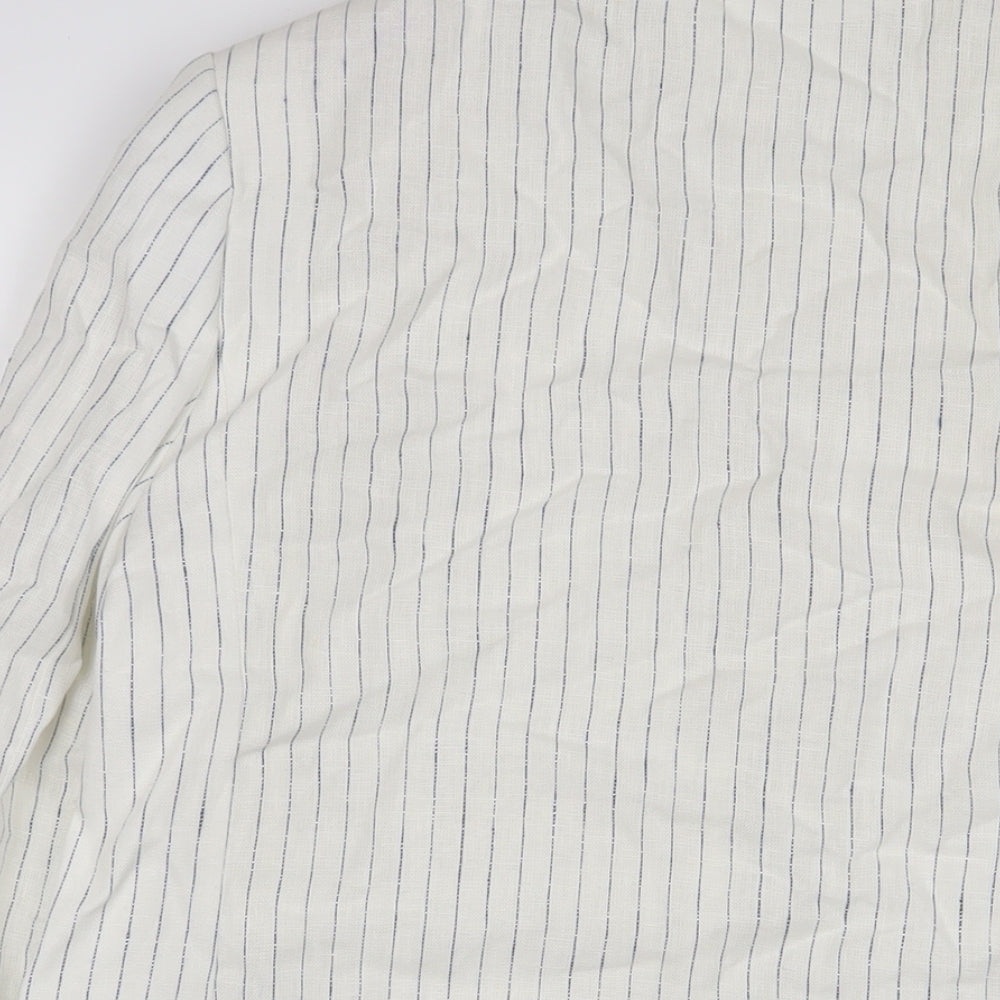 Mango Womens White Striped Jacket Blazer Size M Button