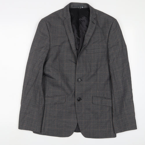 Limehaus Mens Grey Plaid Polyester Jacket Suit Jacket Size 36 Regular