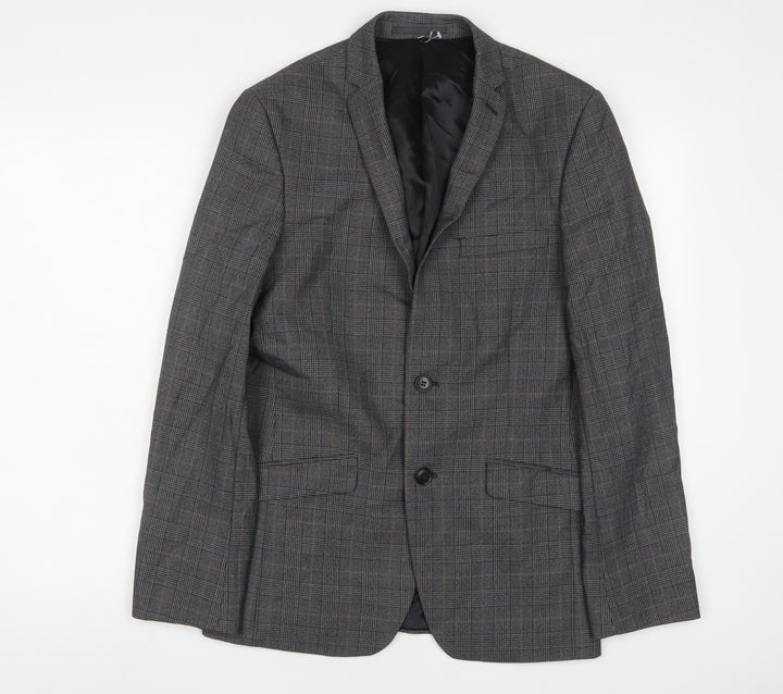 Limehaus Mens Grey Plaid Polyester Jacket Suit Jacket Size 36 Regular