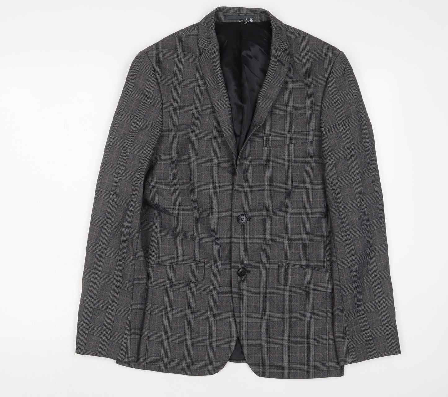 Limehaus Mens Grey Plaid Polyester Jacket Suit Jacket Size 36 Regular