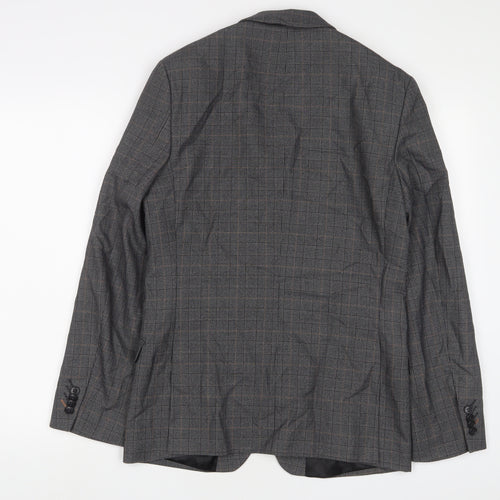 Limehaus Mens Grey Plaid Polyester Jacket Suit Jacket Size 36 Regular