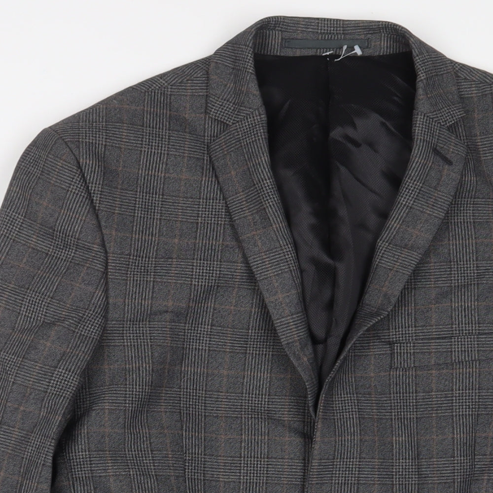 Limehaus Mens Grey Plaid Polyester Jacket Suit Jacket Size 36 Regular