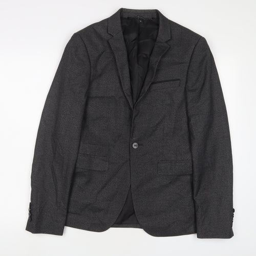 Burton Mens Grey Plaid Polyester Jacket Suit Jacket Size 38 Regular