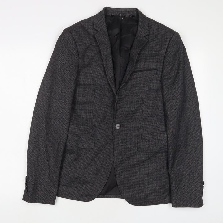 Burton Mens Grey Plaid Polyester Jacket Suit Jacket Size 38 Regular