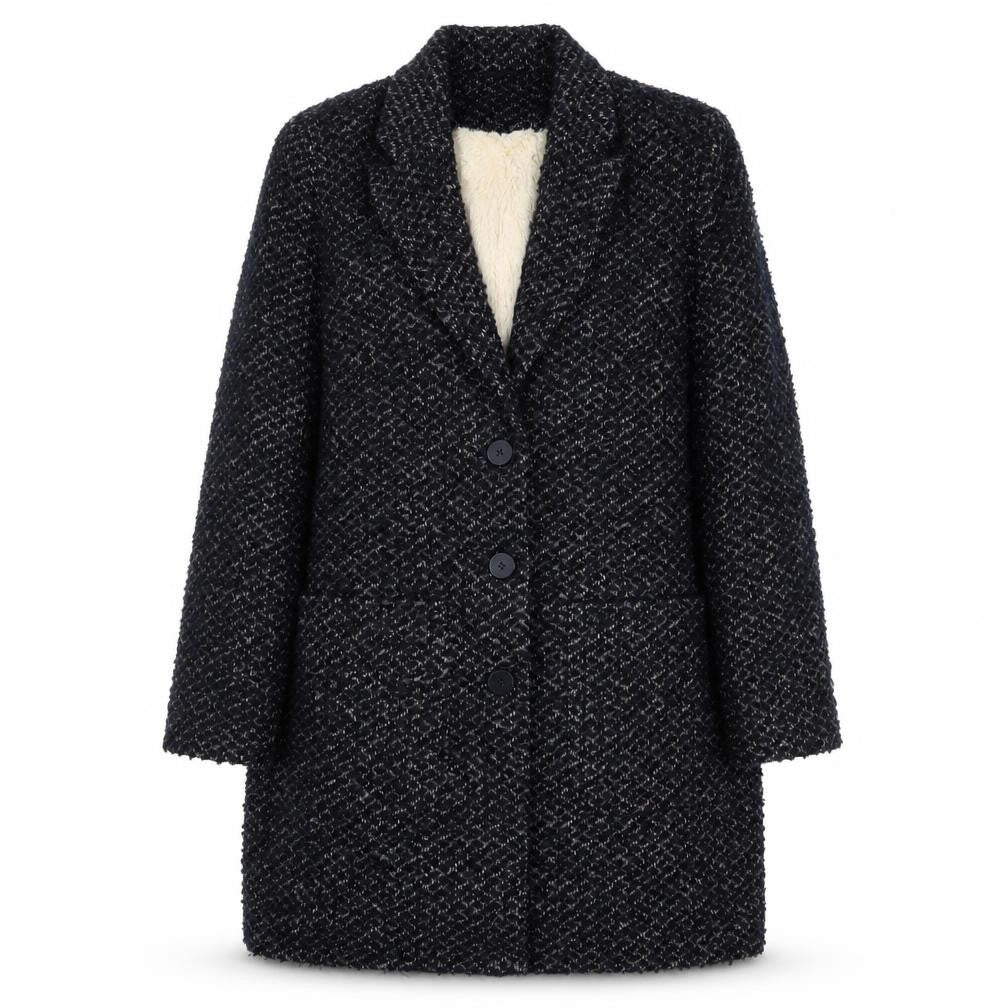 Front view of Marisota women’s blue overcoat coat, size UK 12, button