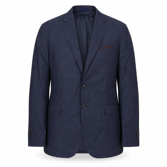 Front view of Mango men’s blue polyester jacket suit jacket, size 44, regular