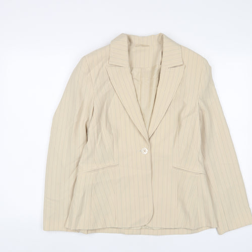 Essential Womens Beige Striped Jacket Blazer Size 12 Button