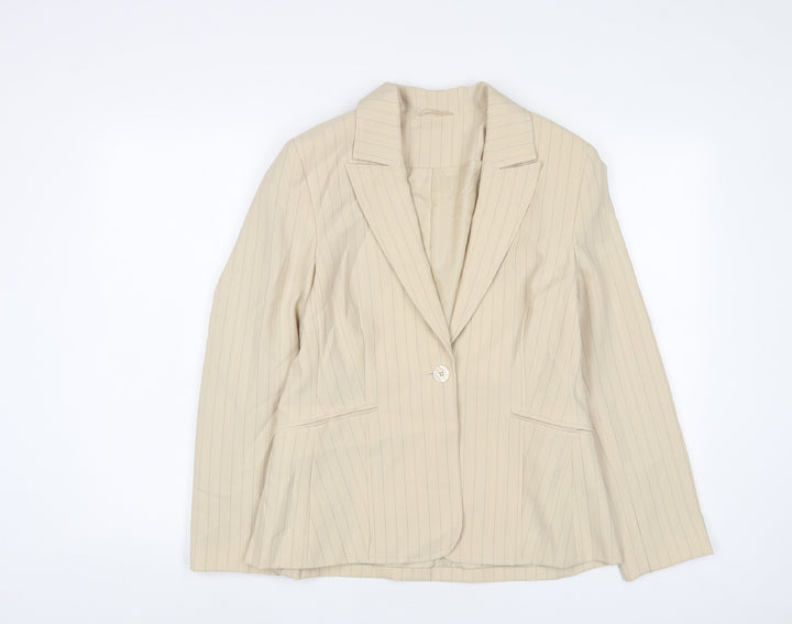 Essential Womens Beige Striped Jacket Blazer Size 12 Button
