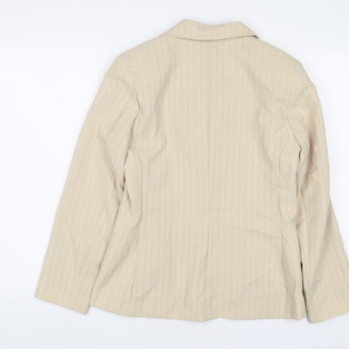 Essential Womens Beige Striped Jacket Blazer Size 12 Button