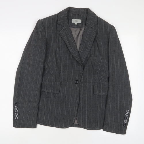Marks and Spencer Womens Grey Striped Jacket Blazer Size 14 Button