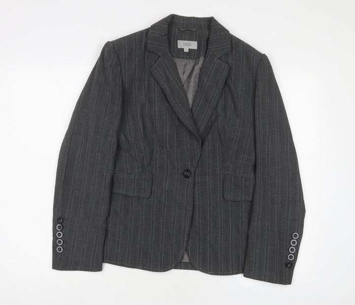 Marks and Spencer Womens Grey Striped Jacket Blazer Size 14 Button