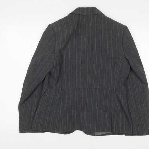 Marks and Spencer Womens Grey Striped Jacket Blazer Size 14 Button