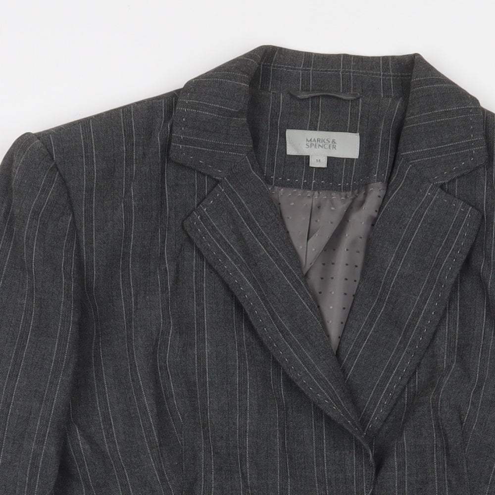 Marks and Spencer Womens Grey Striped Jacket Blazer Size 14 Button