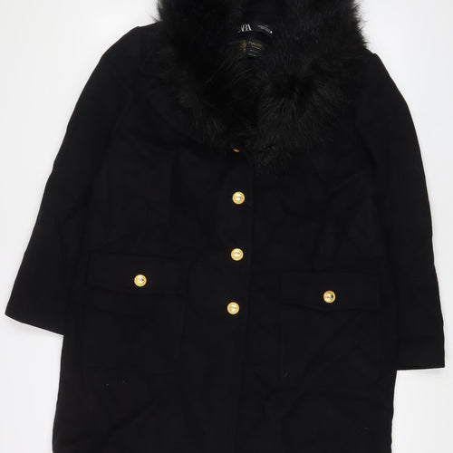 Zara Womens Black Jacket Coat Size XL Button