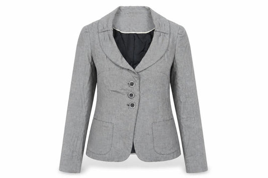 Front view of Next women’s grey jacket blazer, size UK 8, button