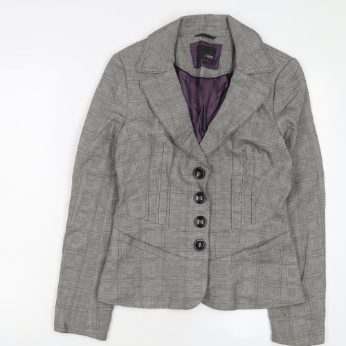 NEXT Womens Grey Plaid Jacket Blazer Size 8 Button
