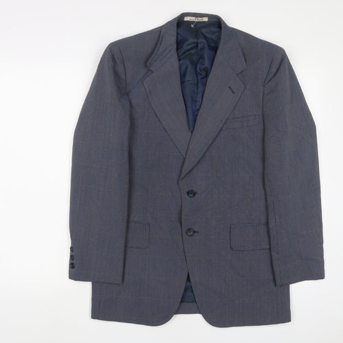 Focus Oneill Mens Blue Plaid Polyester Jacket Suit Jacket Size 38 Regular