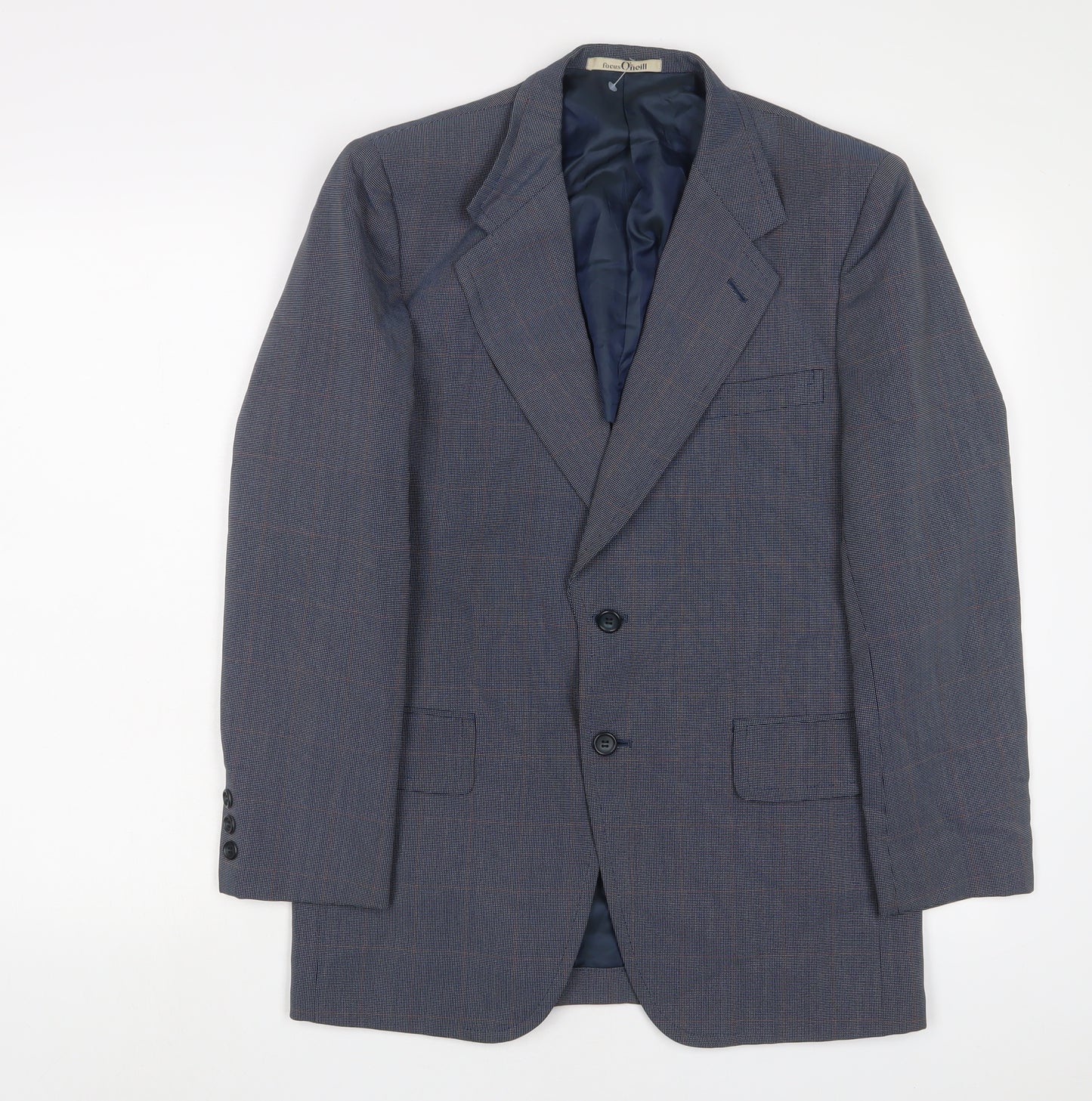 Focus Oneill Mens Blue Plaid Polyester Jacket Suit Jacket Size 38 Regular